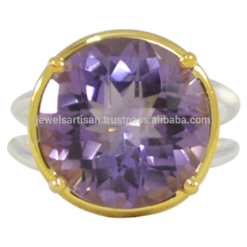 Amethyst Gemstone With 925 Sterling Silver Gold Plated Prong Set Designer Ring Anniversary Gift Jewelry